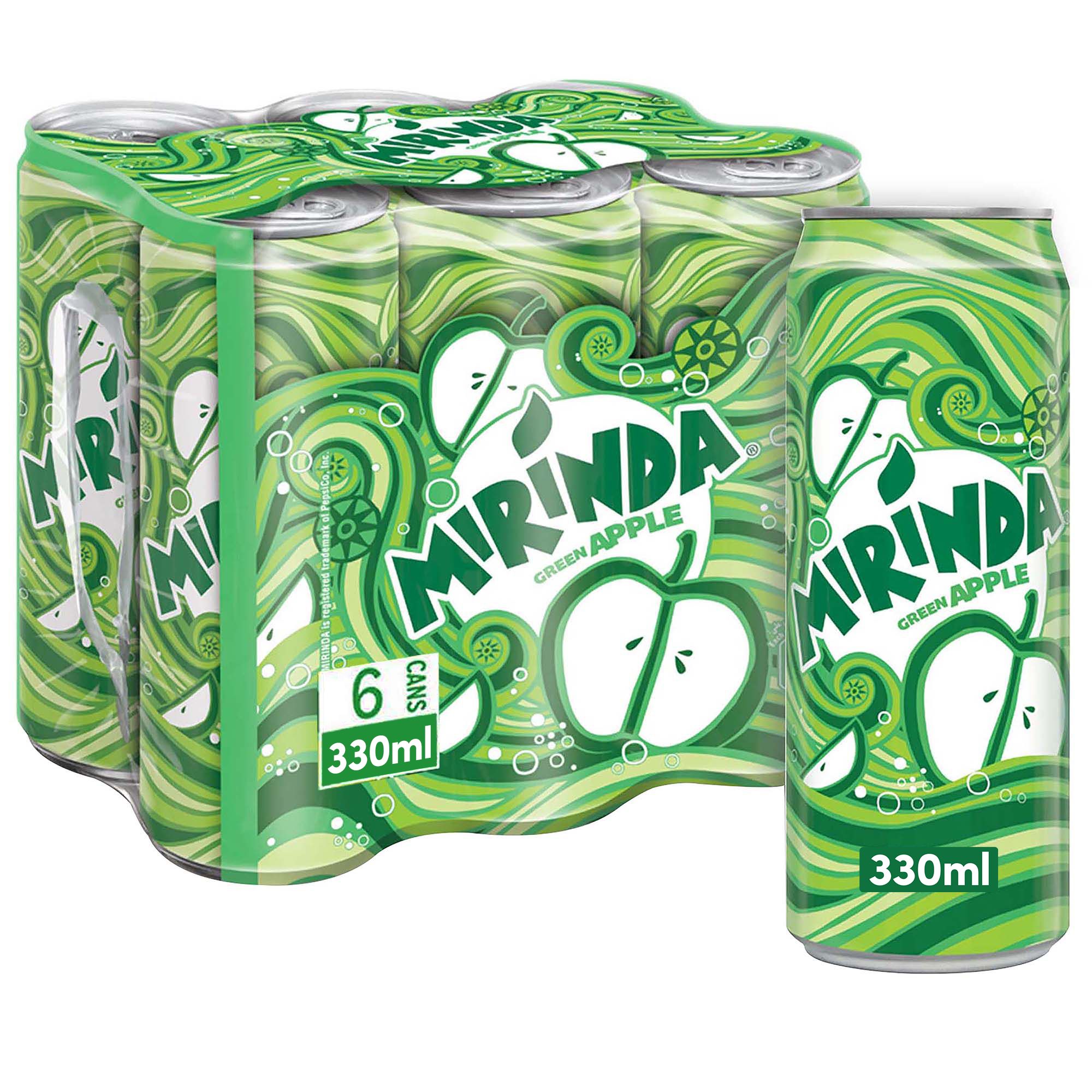Mirinda Green Apple Soft Drink Cans, 6x330ml