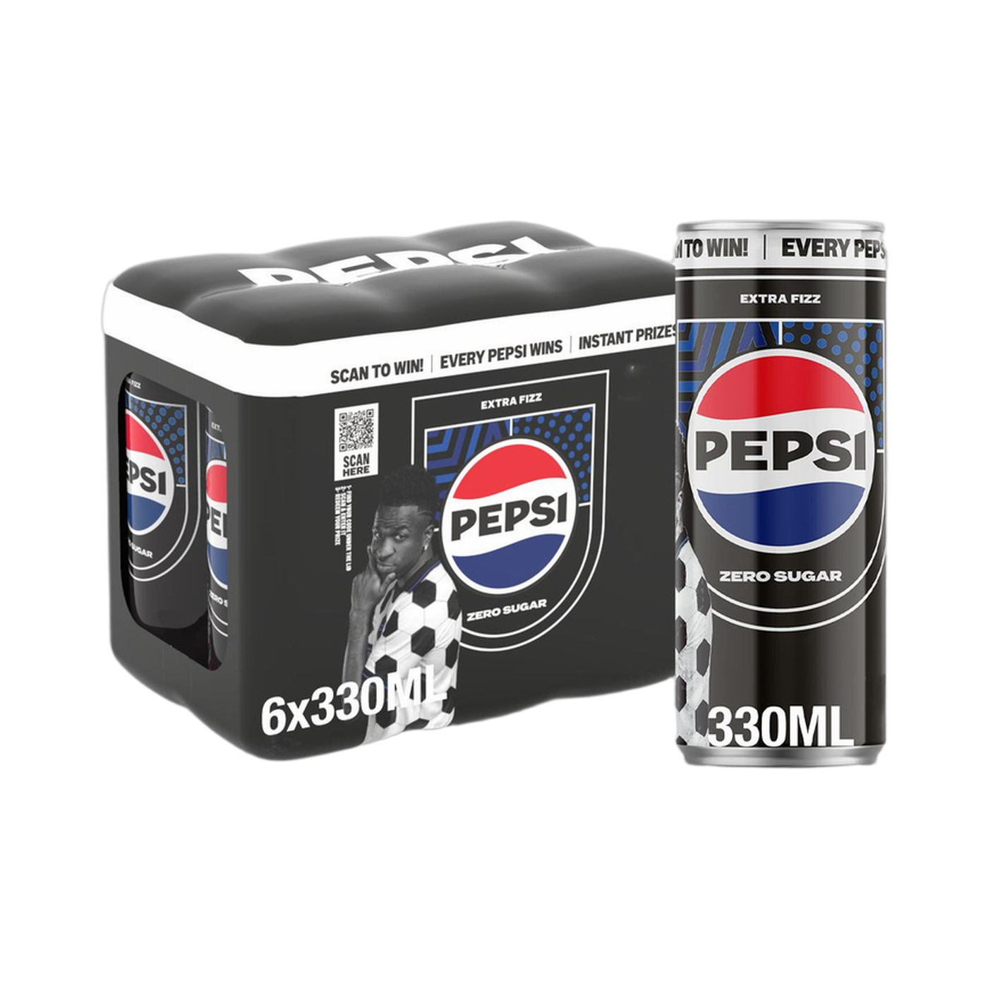 Pepsi Cola Zero Sugar Soft Drink Cans, 6x330ml