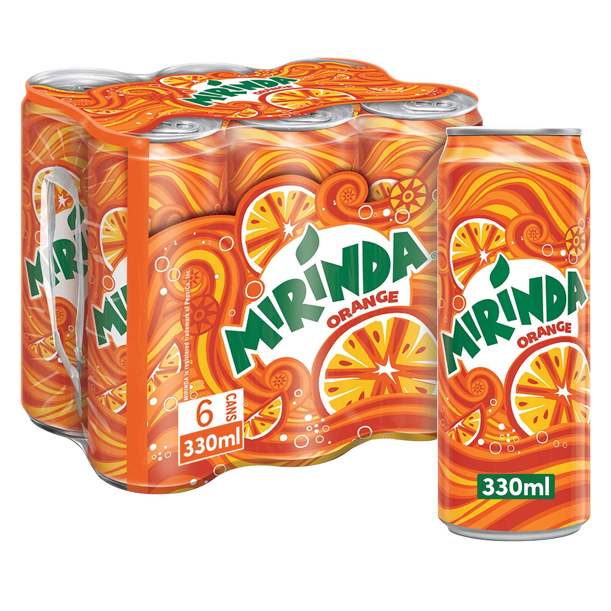 Mirinda Orange Soft Drink Cans, 6x330ml