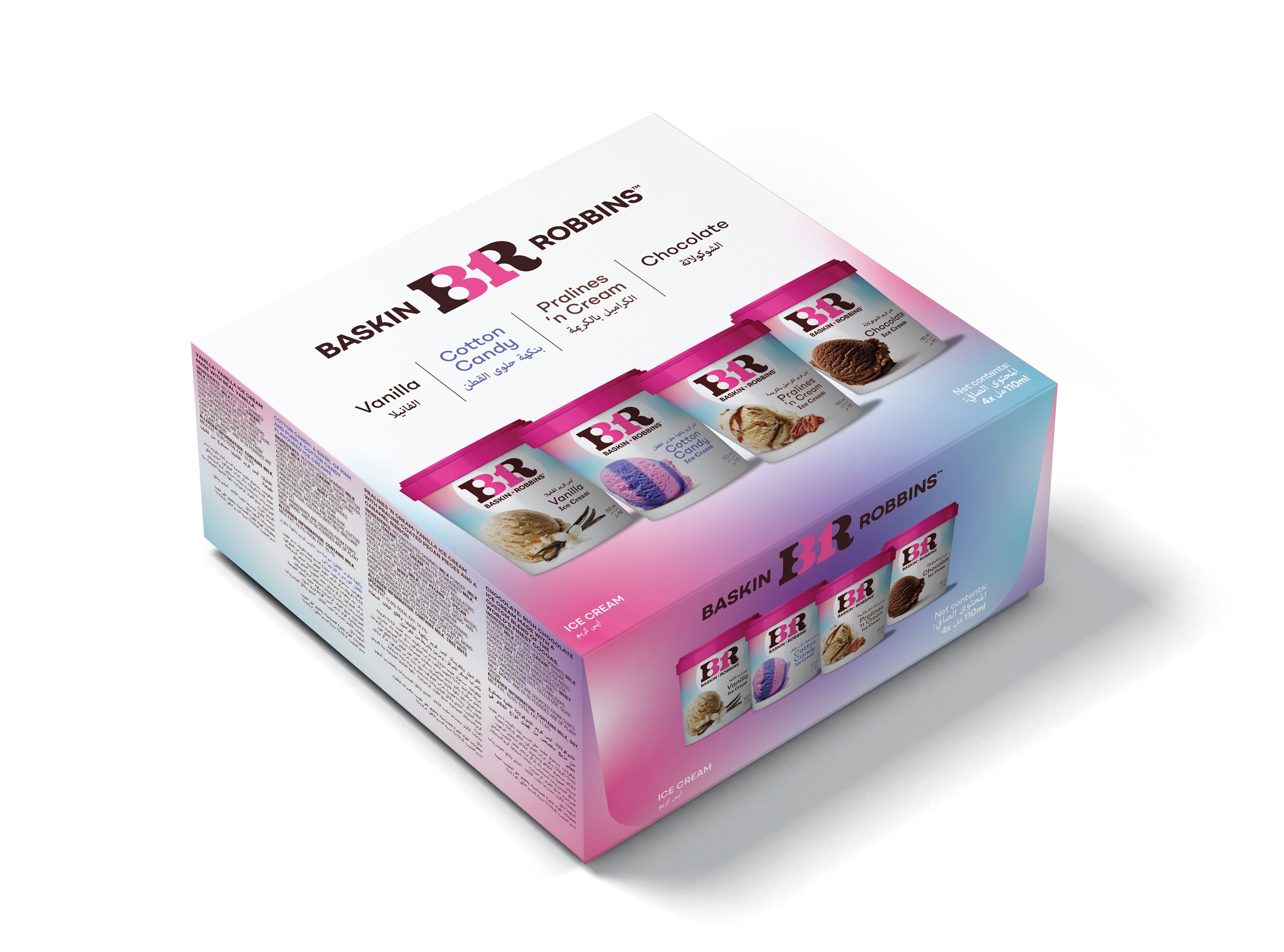 Baskin Robbins Assorted Flavors Ice Cream Cups, 4x110ml