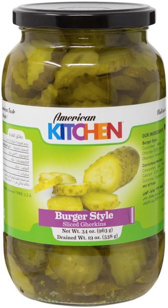 American Kitchen Sliced Gherkins - Burger Style 34 Oz