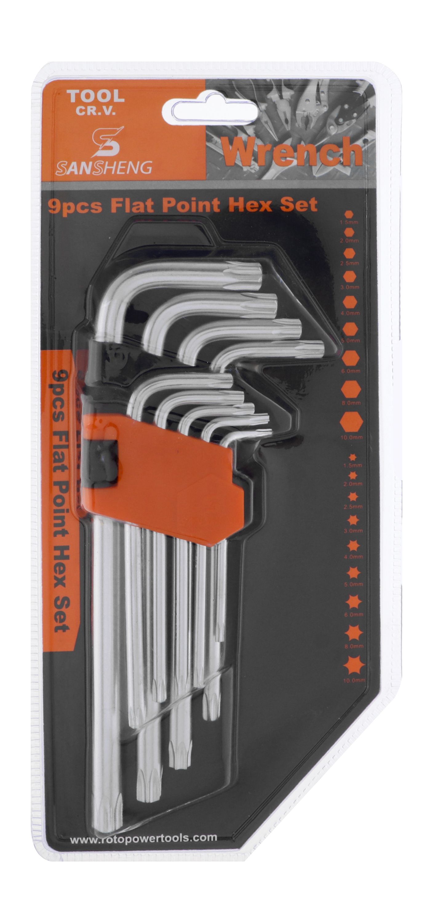 Sansheng Flat Point Hex Key Wrench Set, 9 Pieces