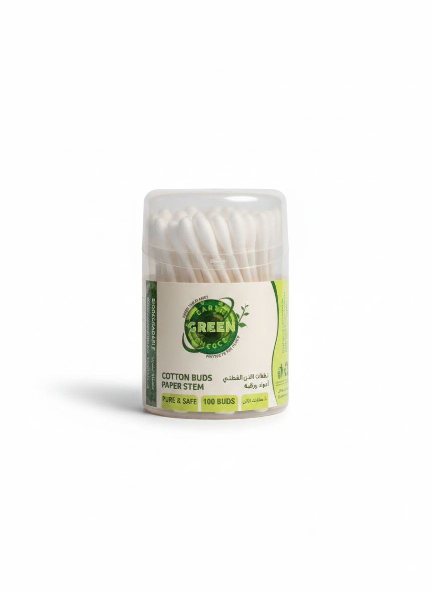Earth Green Choice Paper Stem Cotton Buds, 100 Pieces