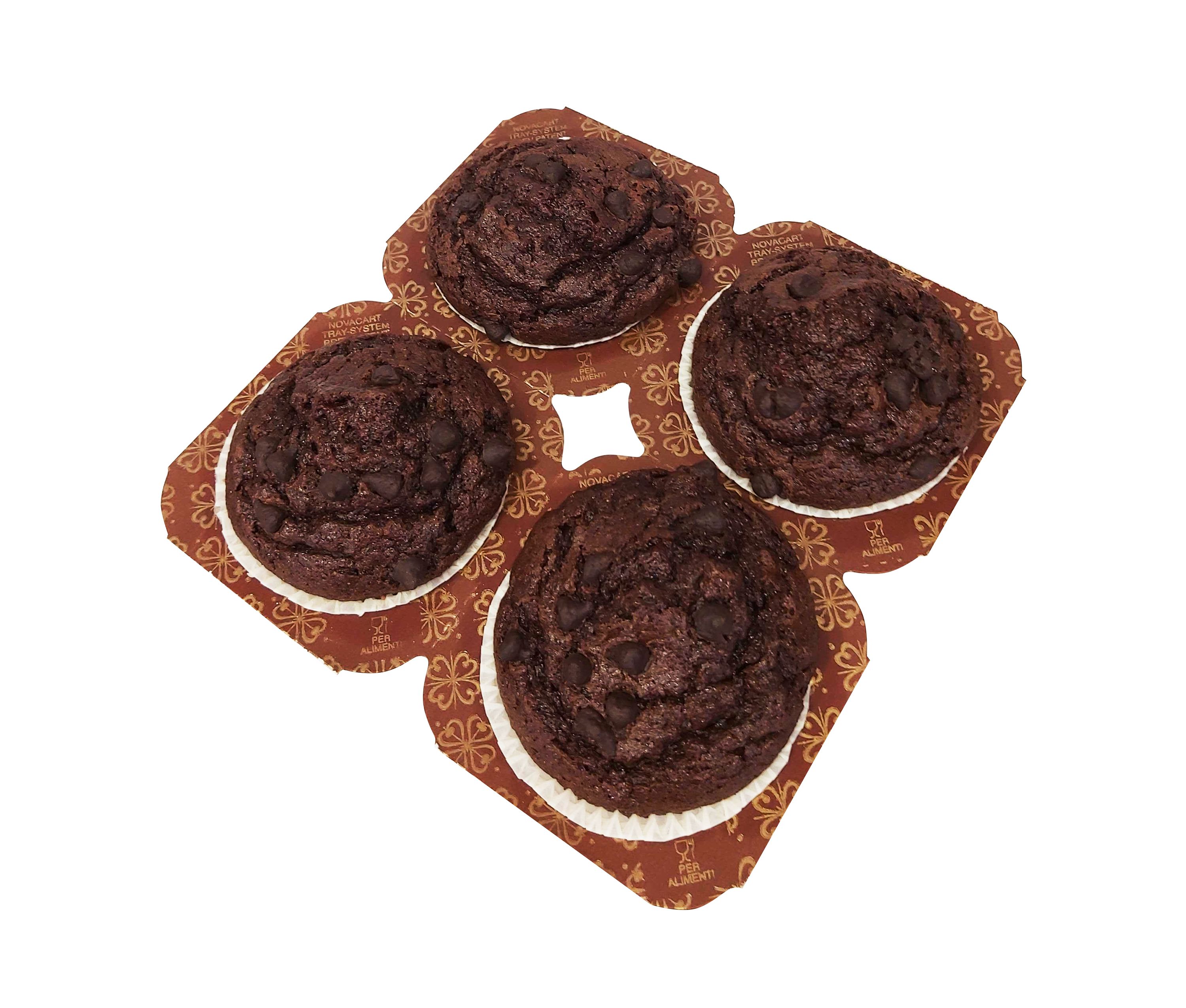 Freshly Baked Chocolate Muffins with Chips, 4 Pieces