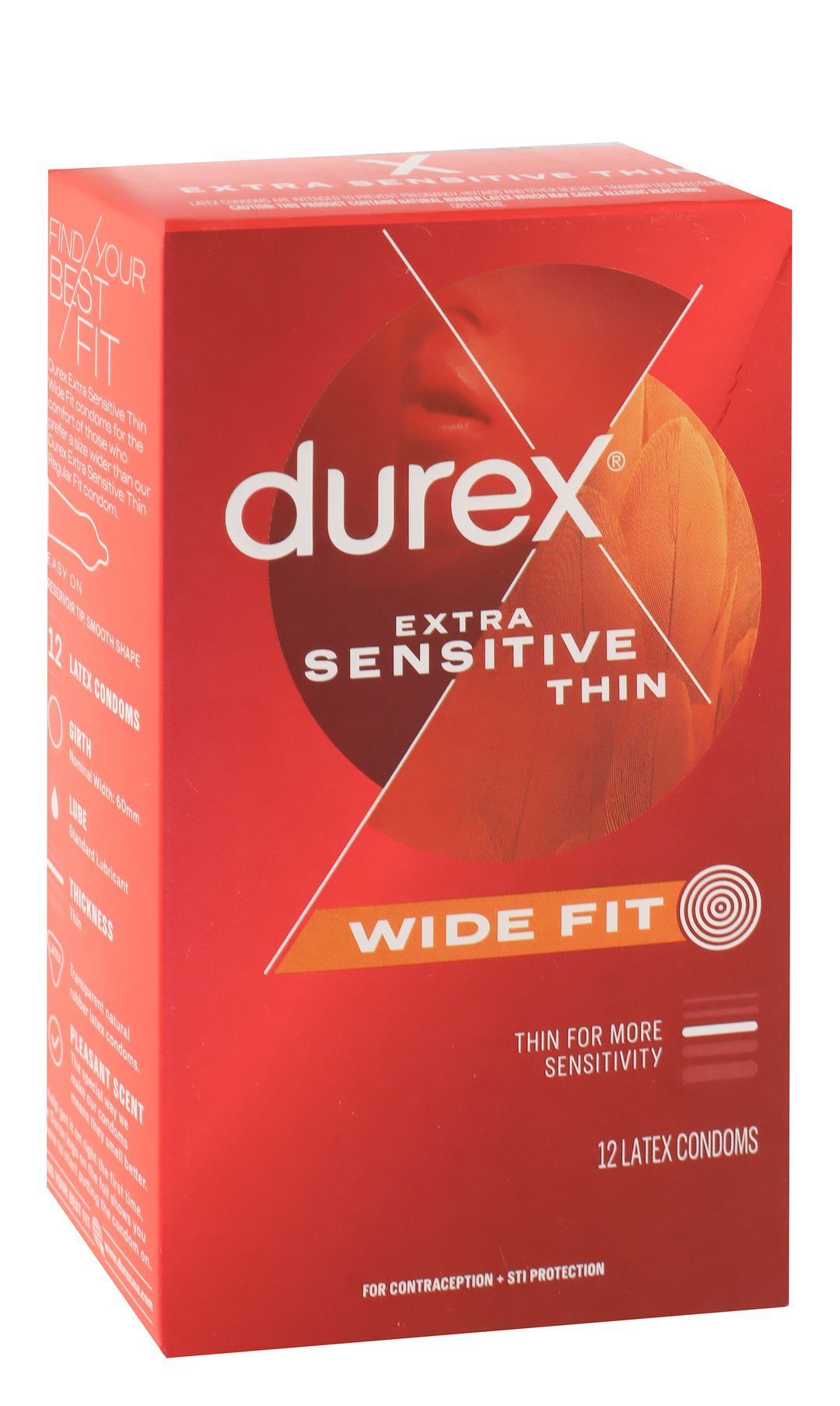 Durex Wide Fit Extra Sensitive Condoms, 12 Pieces