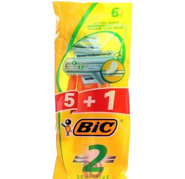 Bic Sensitive Men's 2 Blades Razor, 5 Pieces + 1 Free