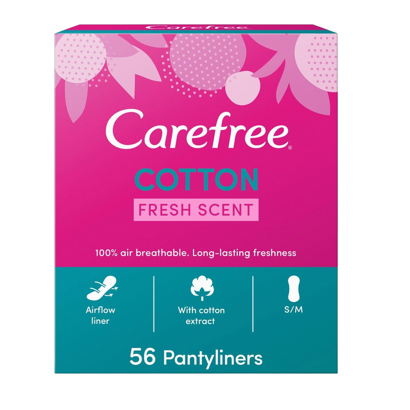 Carefree Panty Liners Cotton Fresh Scent, 56 Pieces