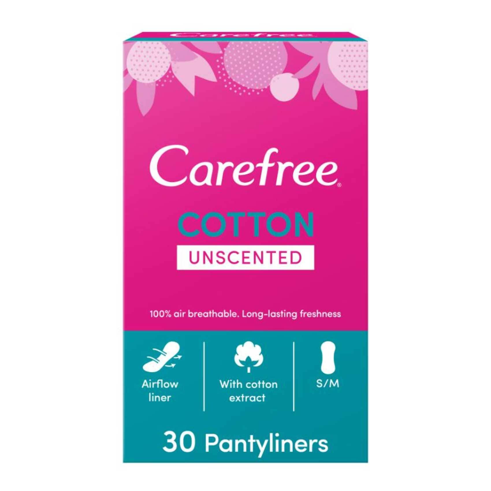 Carefree 3D Comfort Normal with Cotton Extract Unscented Panty Liners, 30 Pieces