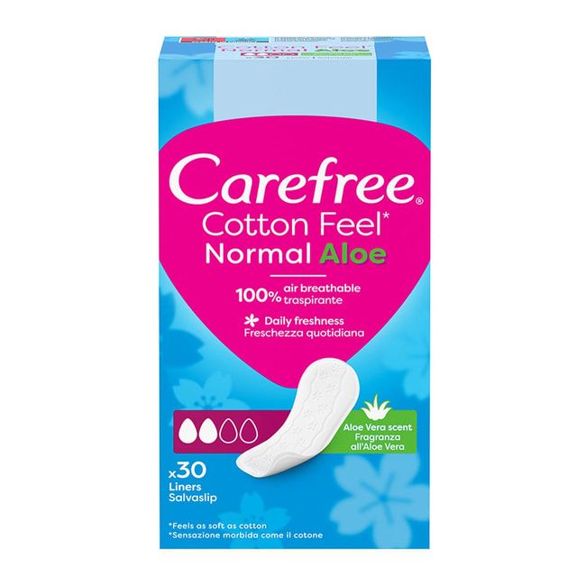 Carefree Cotton Feel Aloe Vera Scent Normal Liners, 30 Pieces