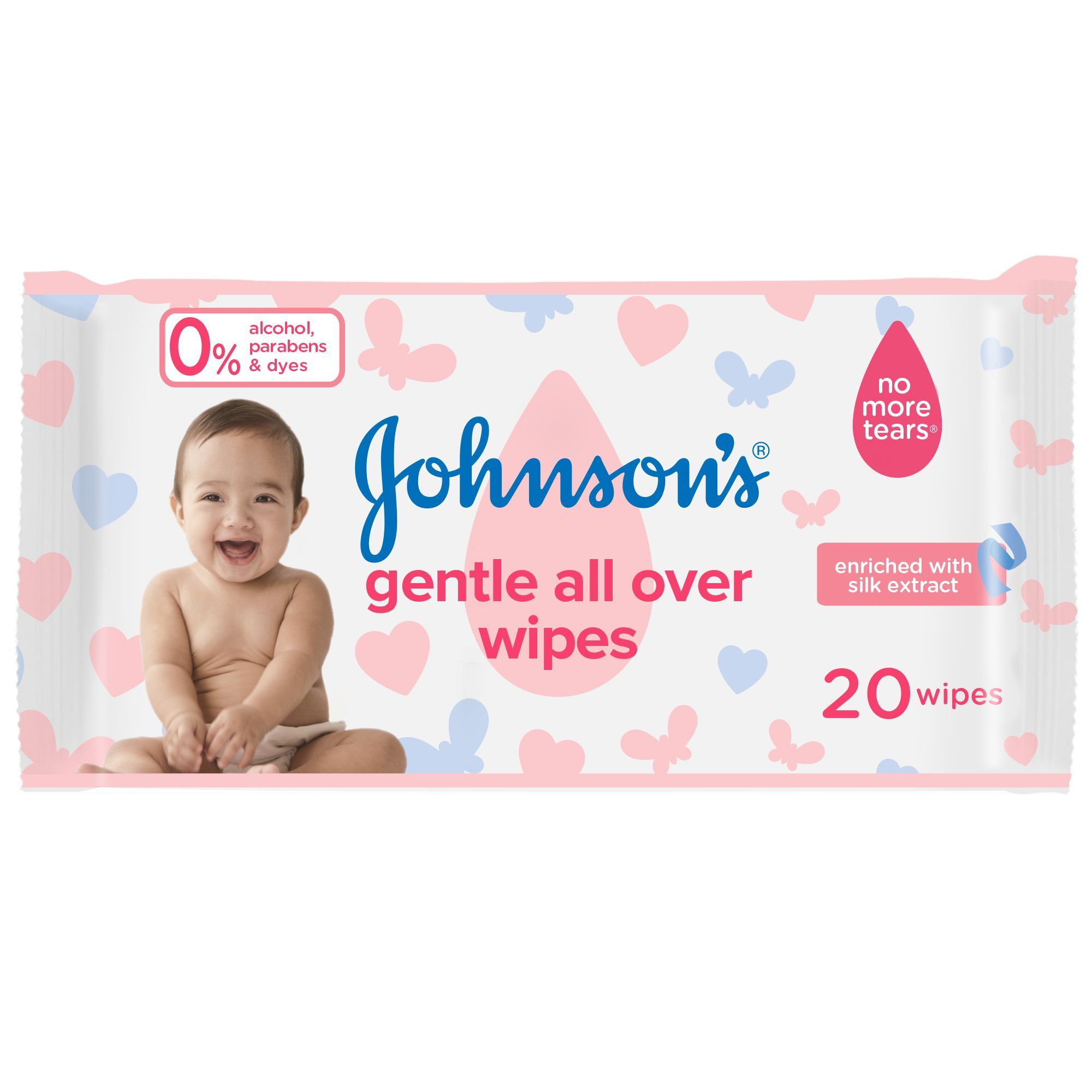Johnson's Gentle All Over Baby Wipes with Silk Extract, 20 wipes