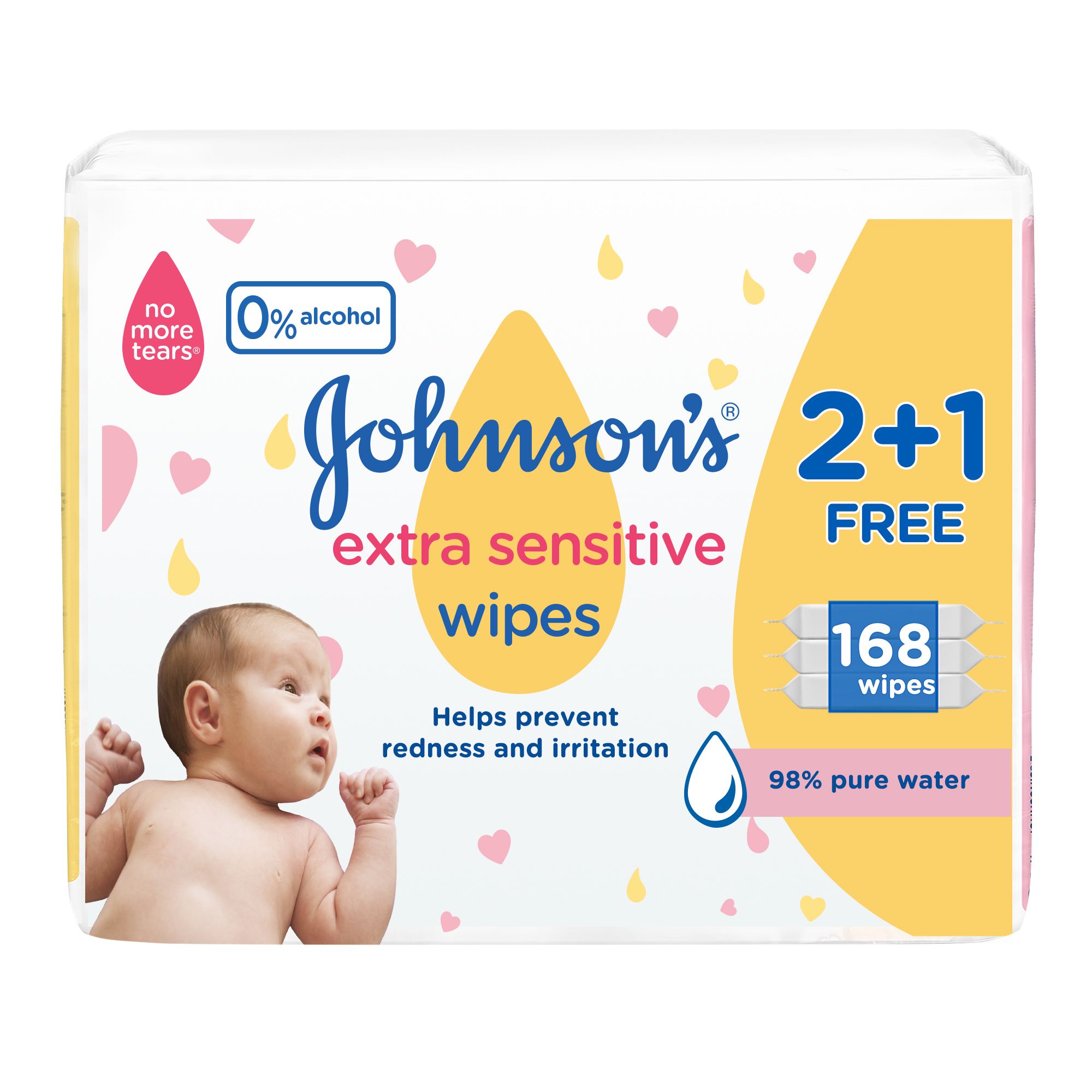 Johnson's Wipes Extra Sensitive, 3x56 Wipes