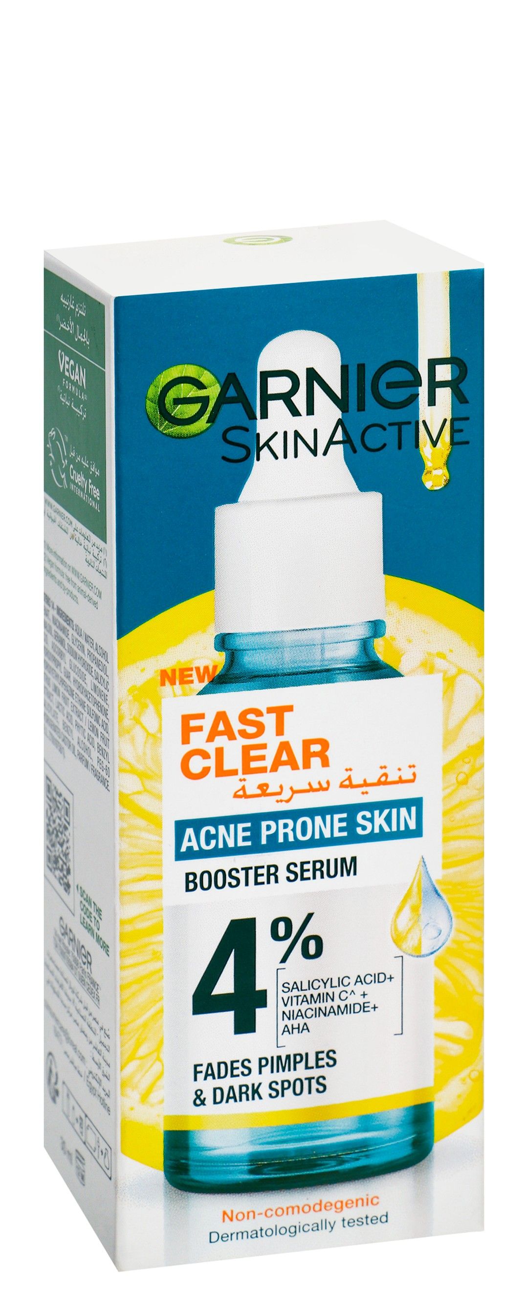 Garnier Skin Active Fast Clear, Anti-Dark Spots & Anti-Pimple Booster Facial Serum with Vitamin C, Niacinamide & Salicylic Acid for Acne Prone Skin, 30ml