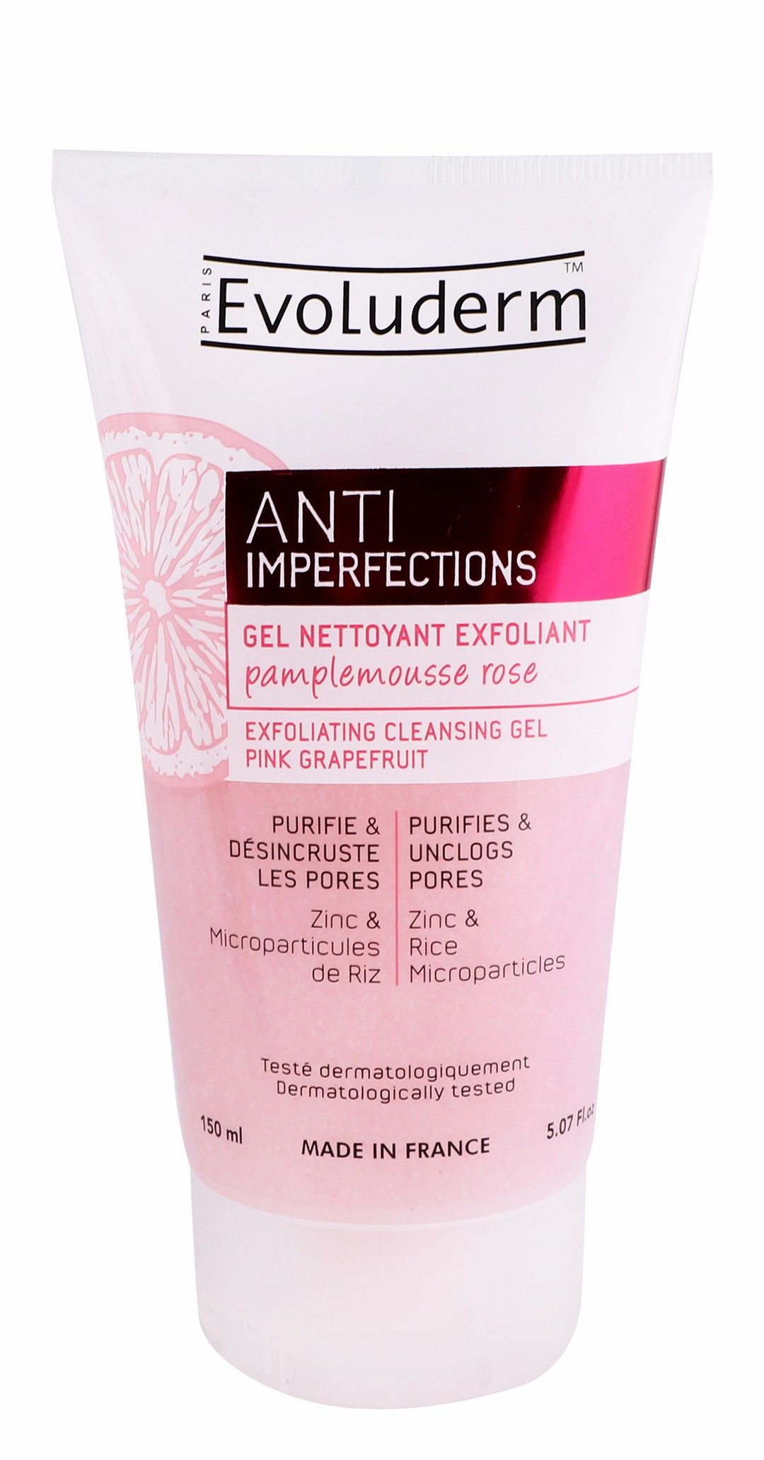 Evoluderm Anti-Imperfection Exfoliating Facial Cleansing Gel with Pink Grapefruit Extract & Zinc, 150ml