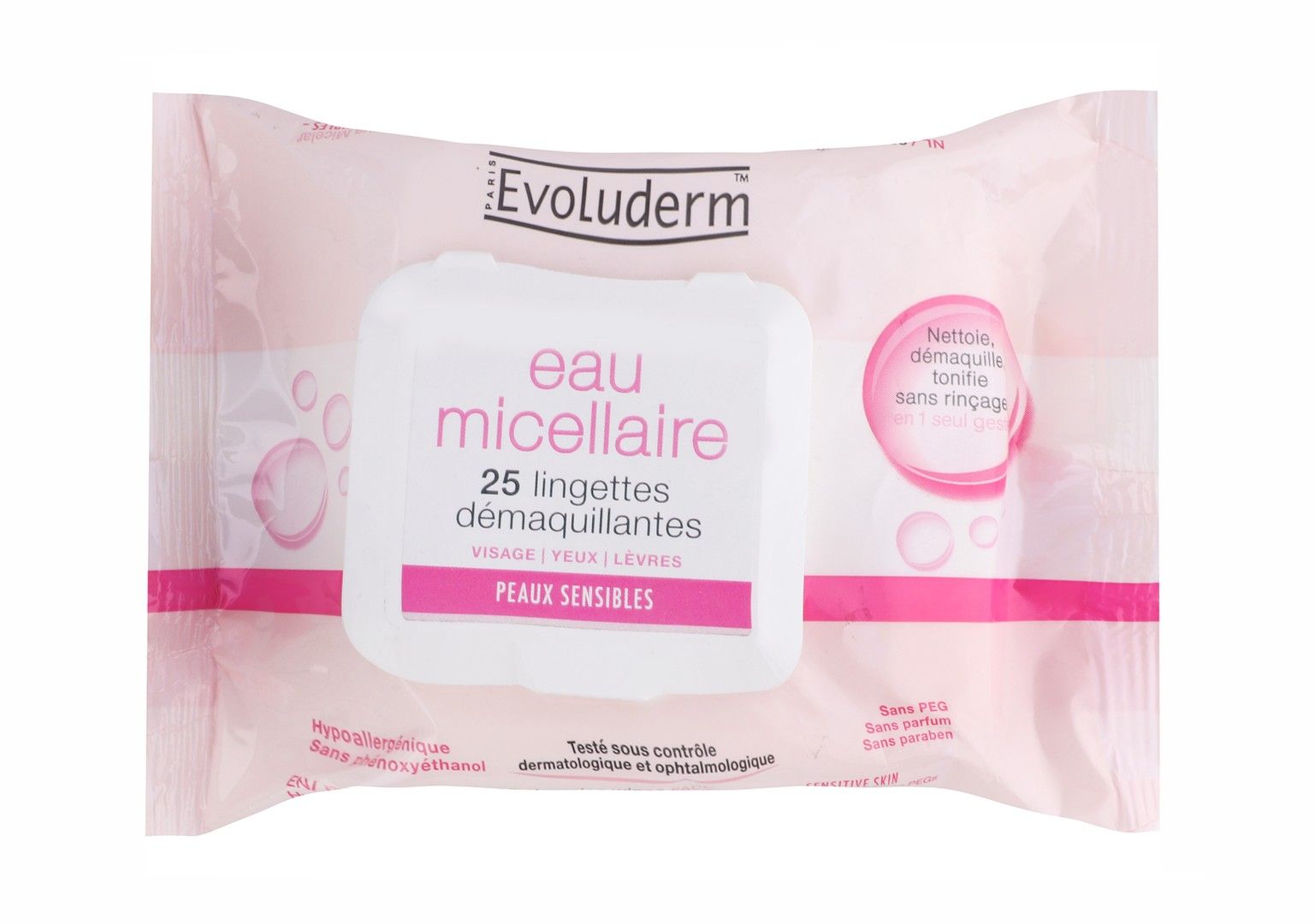Evoluderm Hypoallergenic Micellaire Facial Cleansing Wipes, 25 wipes