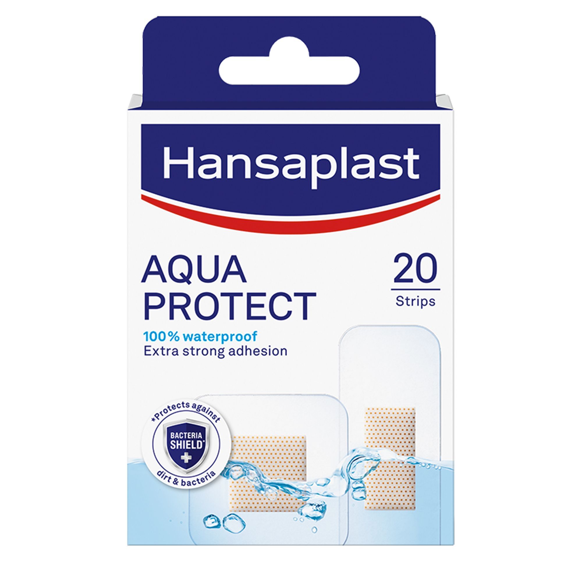 Hansaplast Extra Strong Adhesion Aqua Protect Plasters with Non-Stick Wound Pad, 20 Strips