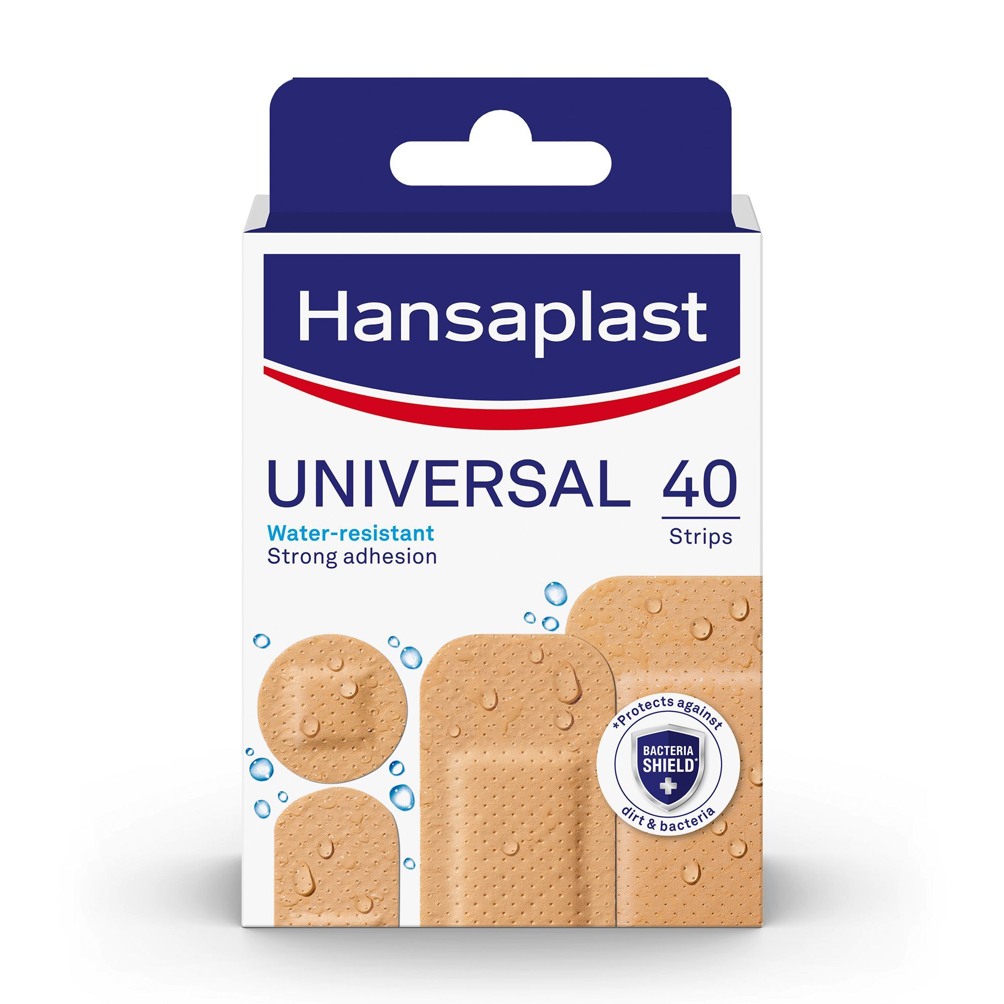 Hansaplast Multipurpose Water-Resistant and Strong Adhesion Universal Plasters with Non-stick Wound Pad, 40 Strips