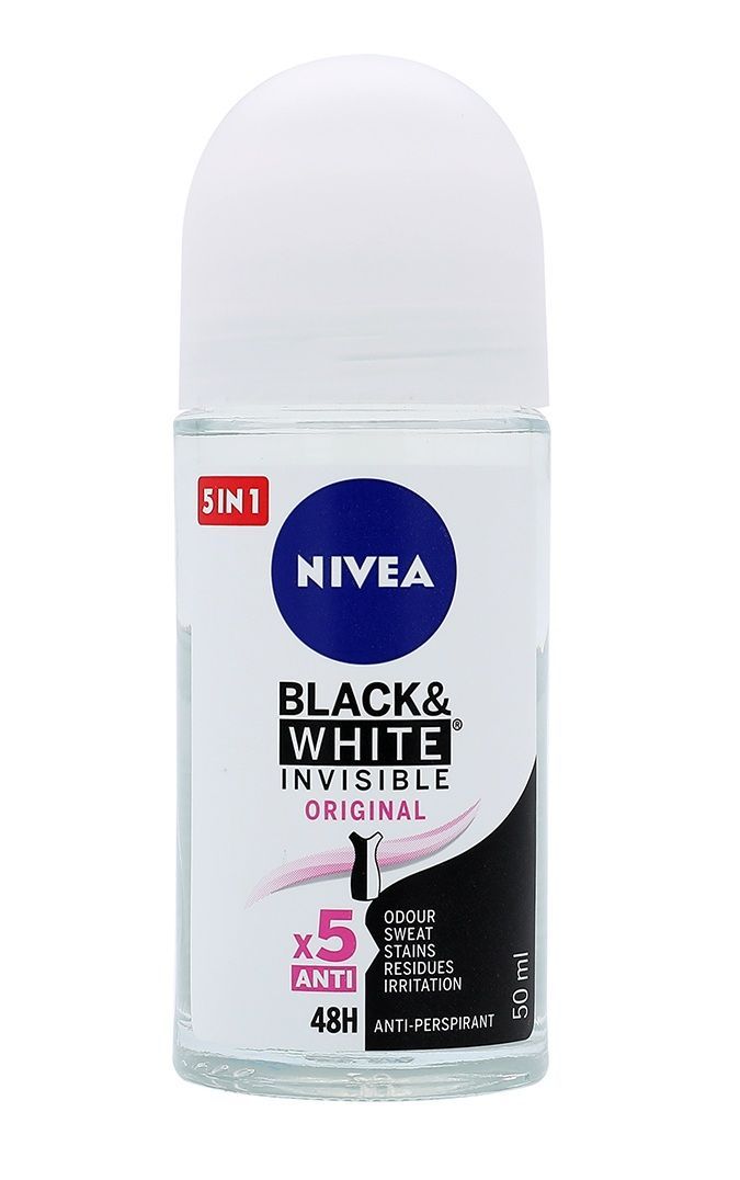 NIVEA 5in1 Black & White Invisible 48H Antiperspirant Roll-On Deodorant for Women, 50ml