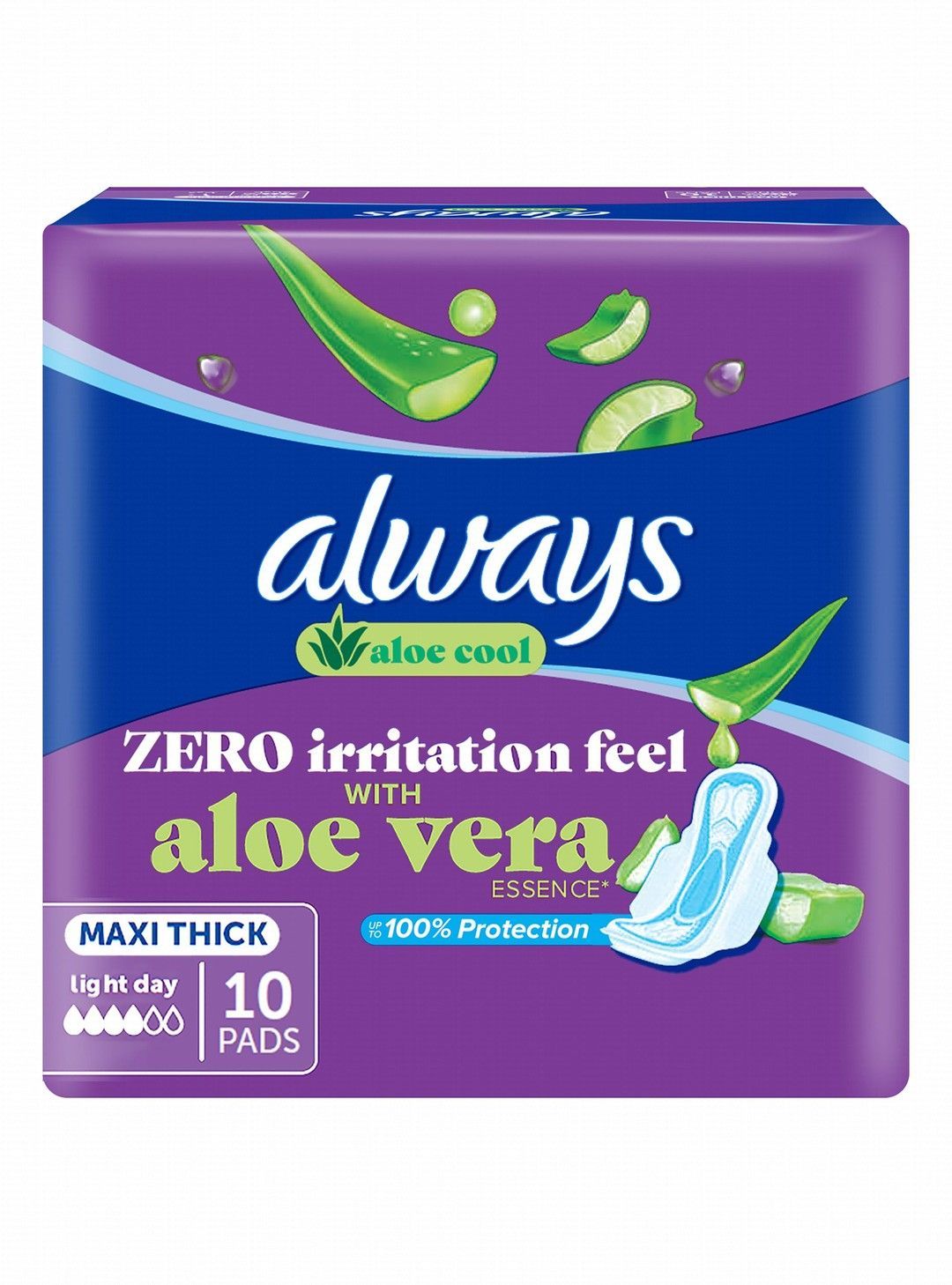 Always Zero Irritation Maxi Thick Large Pads with Wings, 10 Pieces