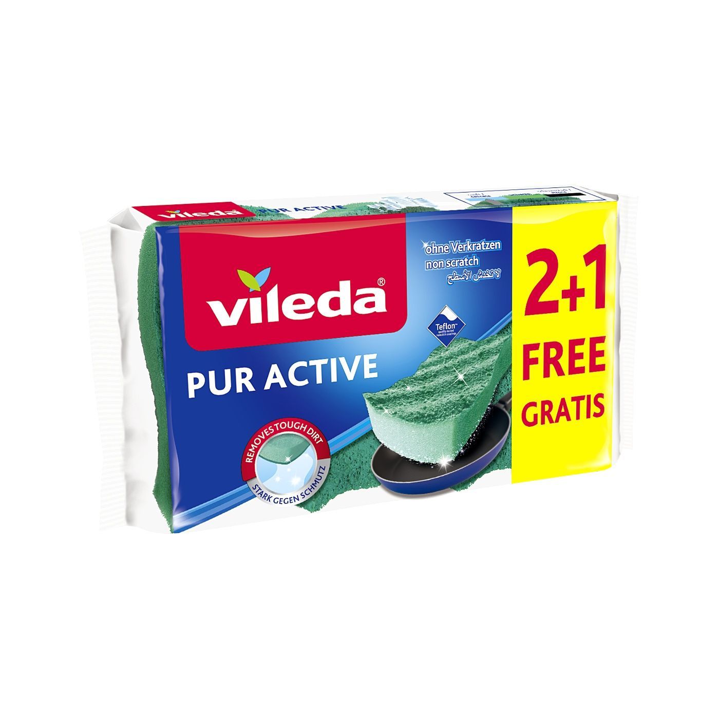 Vileda Pur Active Medium Foam Dishwashing Scourer, 3 Pieces