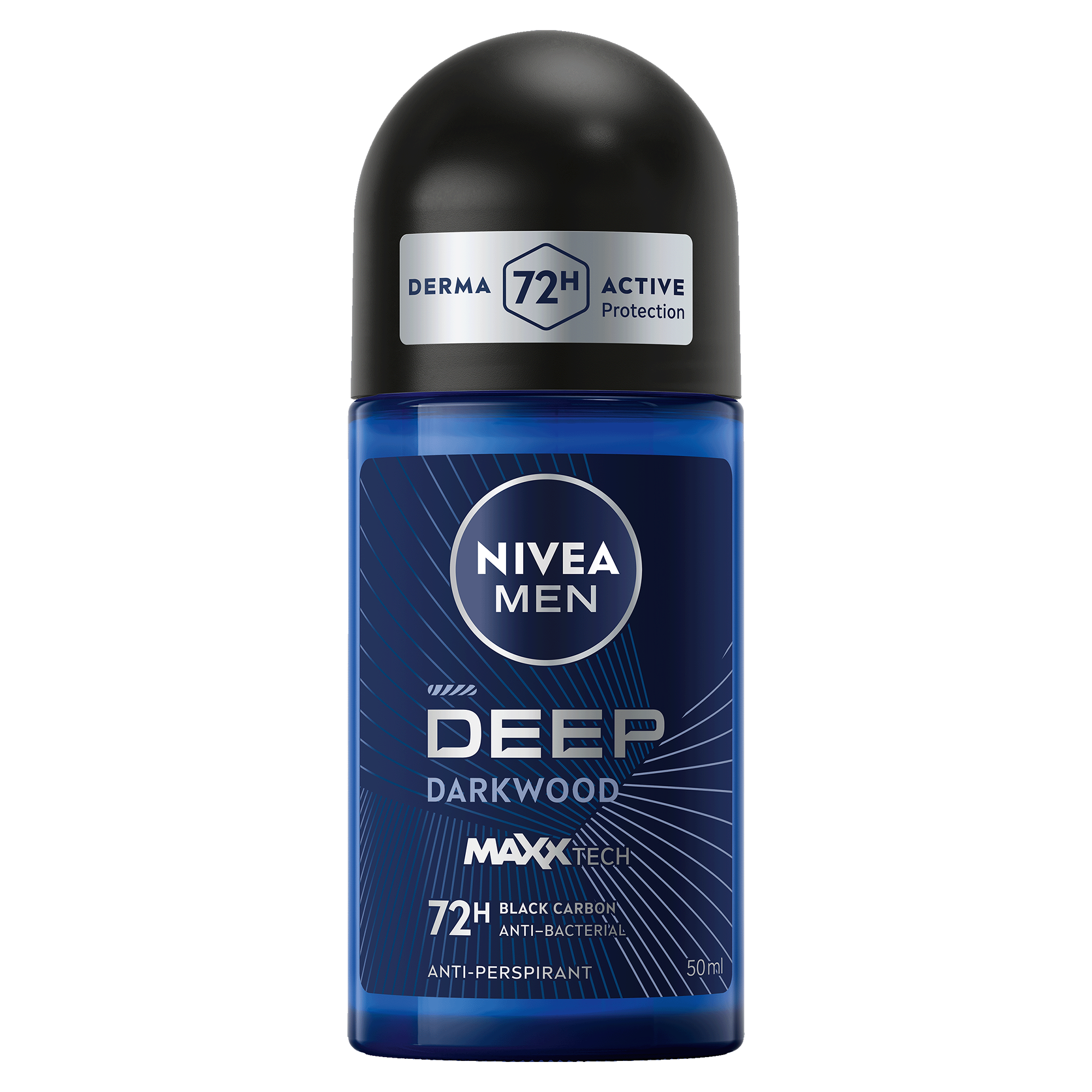 Nivea Deep Black Carbon Antibacterial Dark Wood Scent Antiperspirant Deodorant Roll-On for Men, 50ml