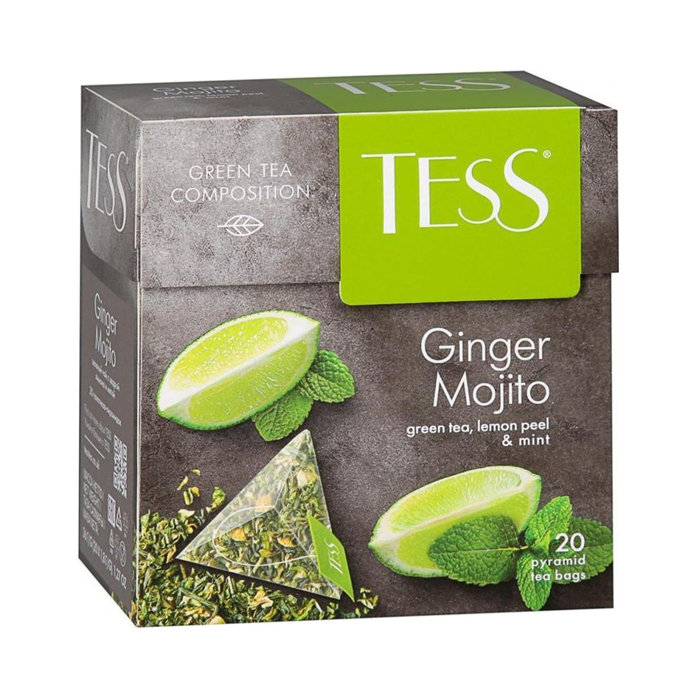 Tess Ginger Mojito Green Tea Lemon Peel & Mint Pyramid Tea Bags, 20 Bags