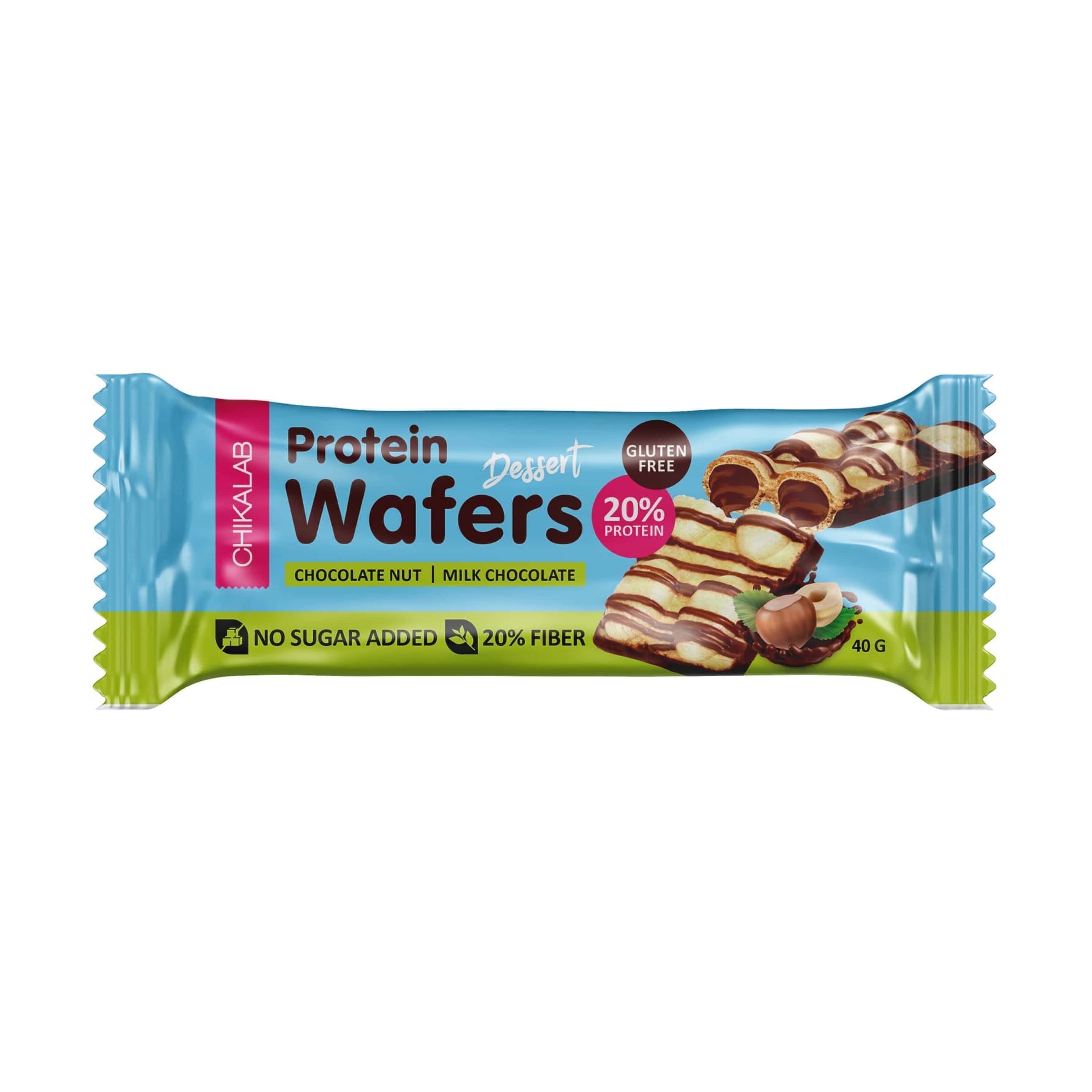 Chikalab Protein Wafers Dessert Milk Chocolate with Chocolate Hazelnut Filling Gluten Free and No Sugar Added, 40g