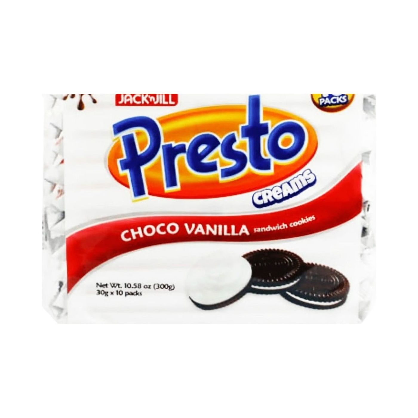 Jack'N Jill Presto Creams Choco Vanilla Sandwich Cookies, 10x30g