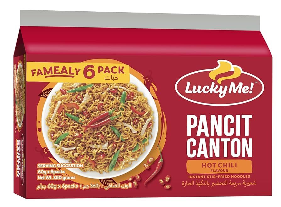 Lucky Me Pancit Hot Chili Flavour Fried Noodles, 6x60g