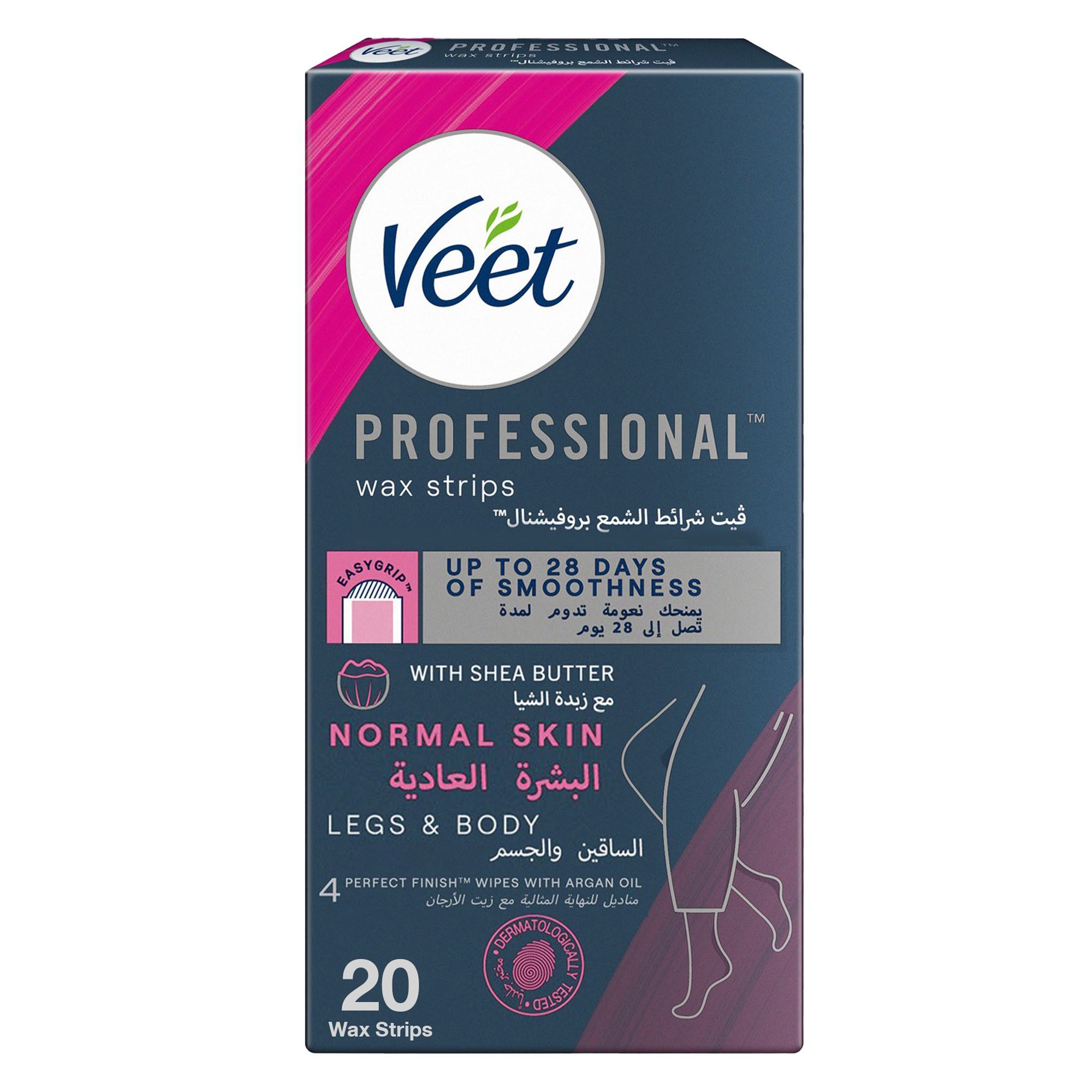 Veet Professional Hair Removal Wax Strips for Normal Skin Legs & Body, 20 Strips