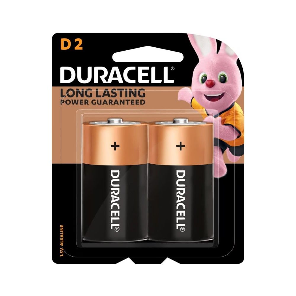 Duracell Type D Alkaline Batteries, 2 Pieces