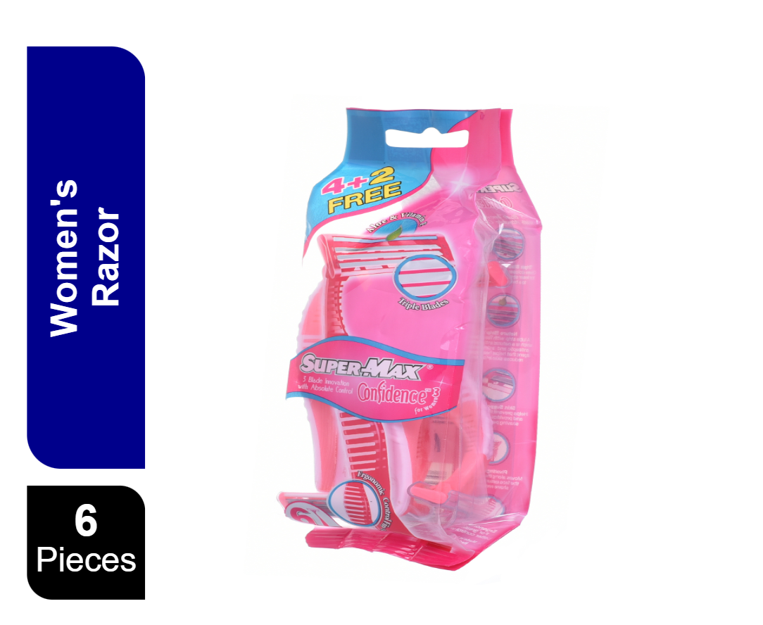 SuperMax Women Disposable Triple Blade Confidence Razor, 6 Pieces