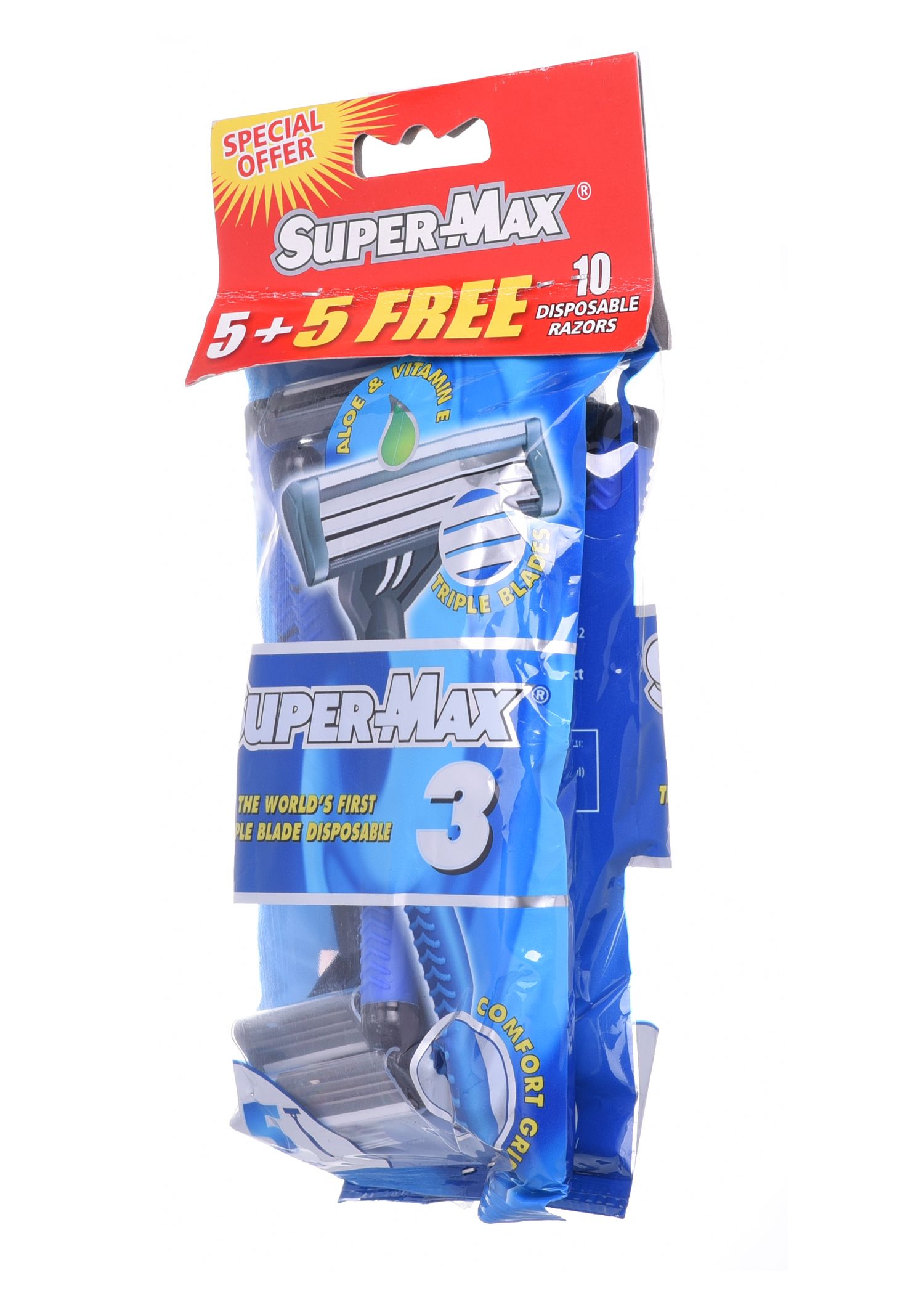 Supermax Men Disposable Triple Blade Pack of 5 + 5 Razors Free