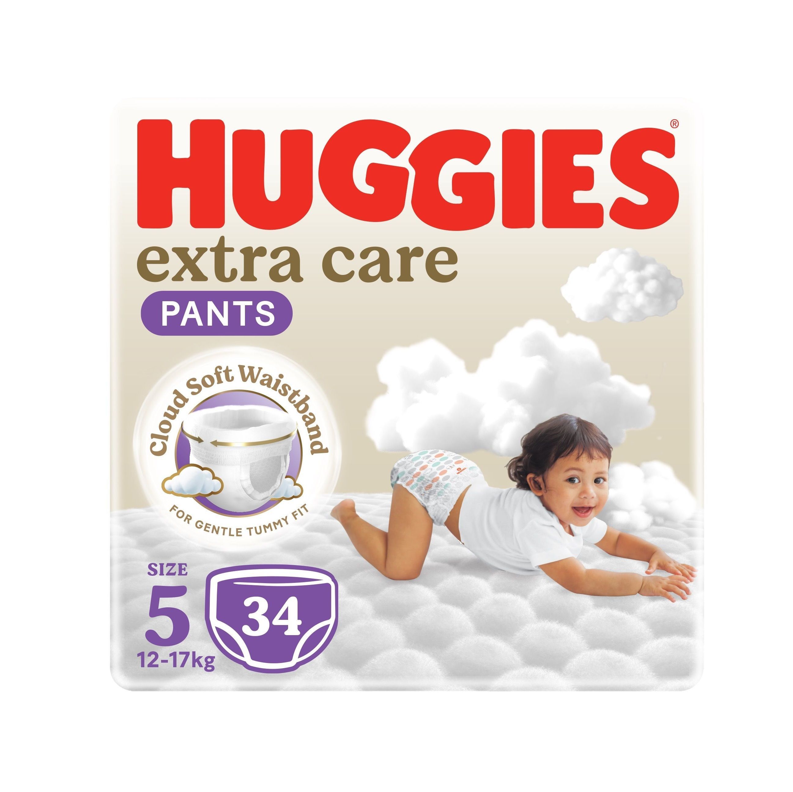 Huggies Extra Care Culottes Hypoallergenic Baby Diaper Pants Size 5 (12-17kg), 34 Pieces