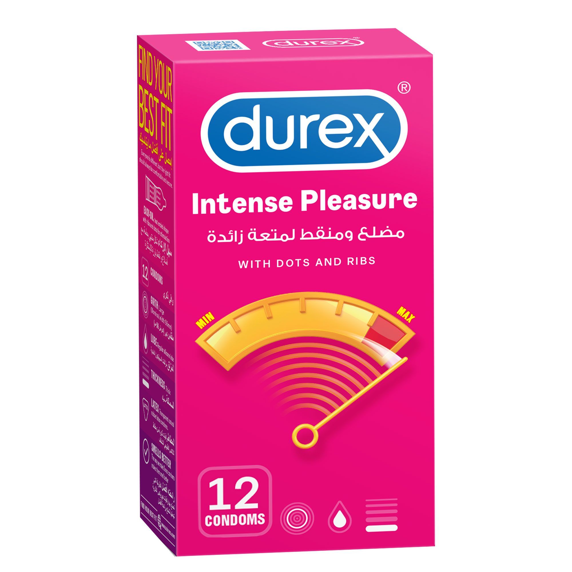 Durex Intense Pleasure Condoms with Dots & Ribs for Men, 12 Pieces