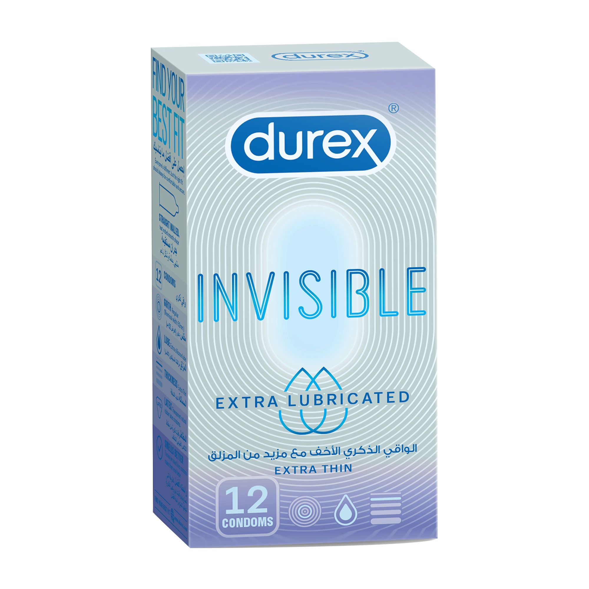 Durex Invisible Extra Thin Lubricated Condoms, 12 Pieces