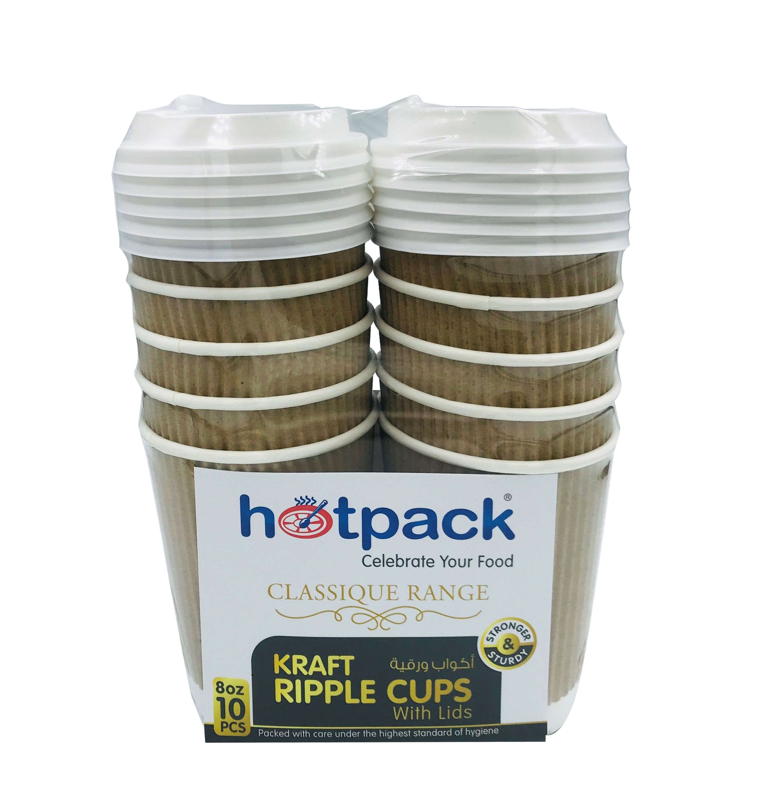Hotpack Kraft Ripple CupÂ 8oz + White Lids, 10 Pieces
