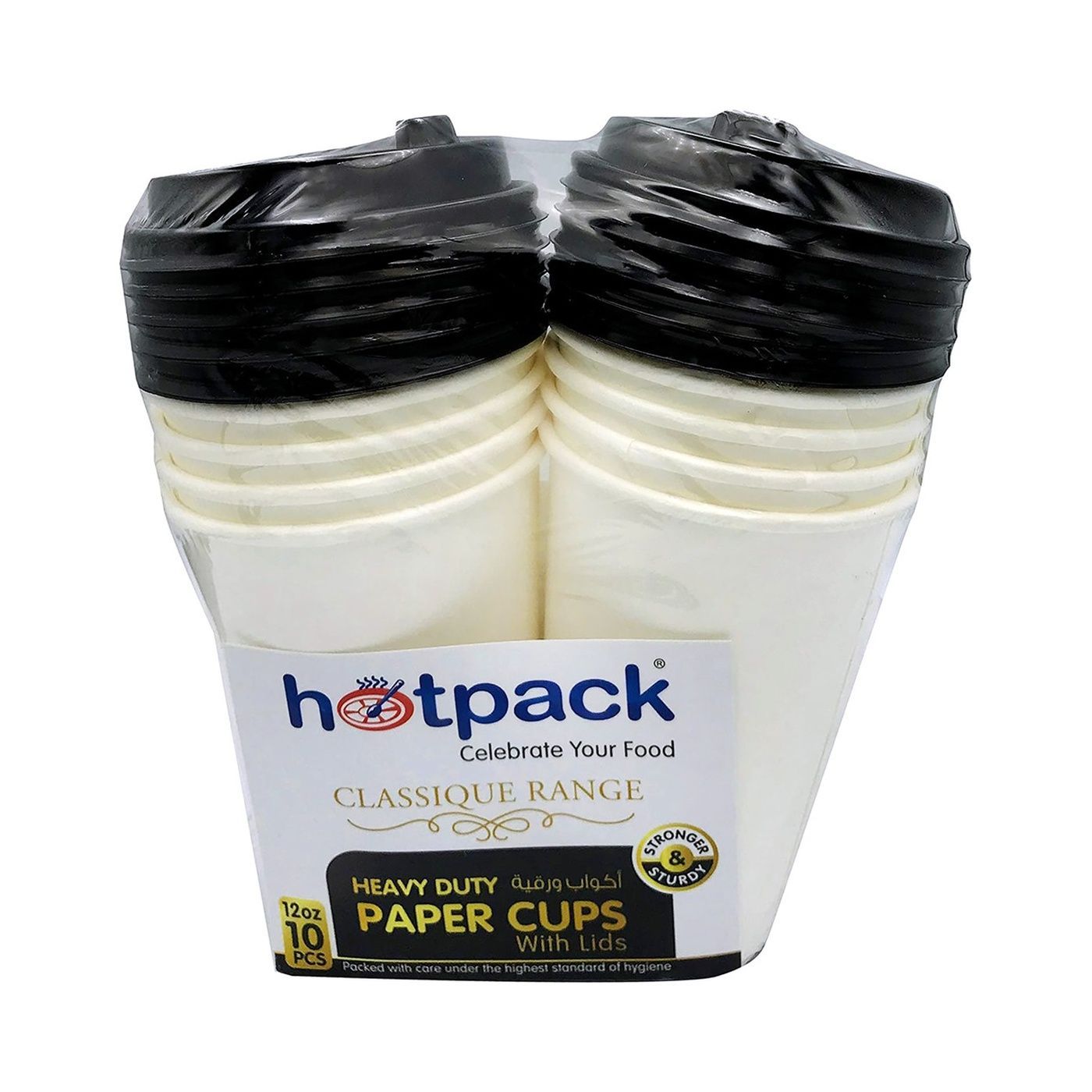 Hotpack Heavy Duty Paper Cup White With Black Lid, 12oz X 10