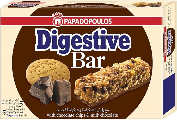 Papadopoulos Digestive Bar Choc Chips & Choc Mp 5X28 g