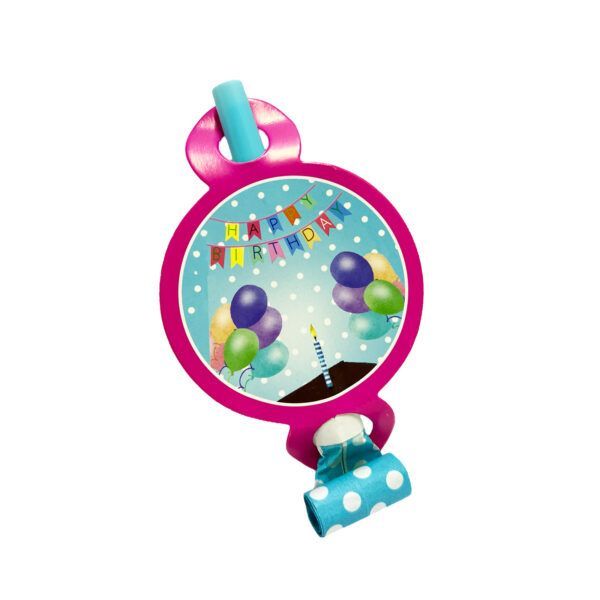 6-Pieces Happy Birthday Party Blowouts "Birthday Party Favors, Pink - Girls"