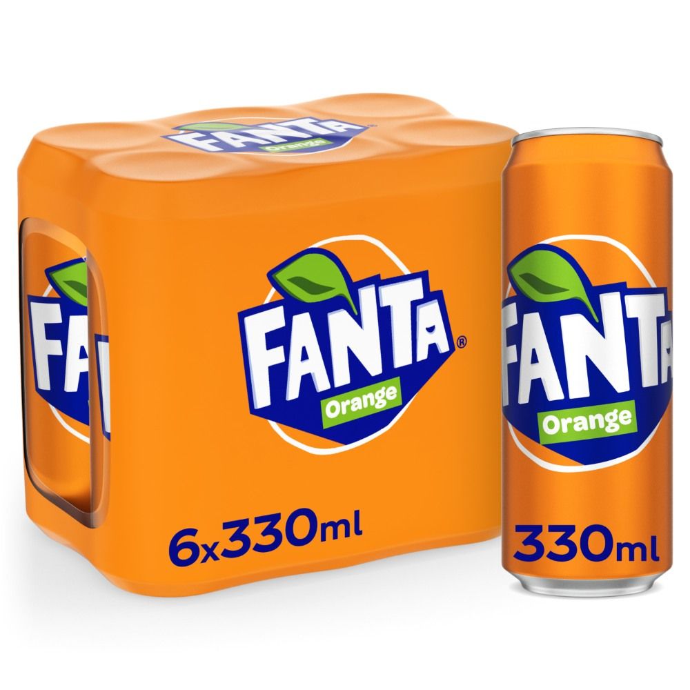 Fanta Orange Carbonated Soft Drink Can, 6x330ml