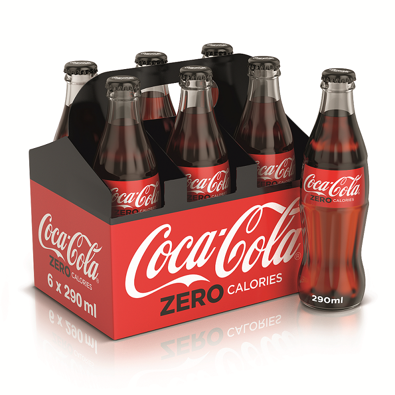 Coca-Cola Zero Calories Soft Drink Glass Bottle, 6x290ml