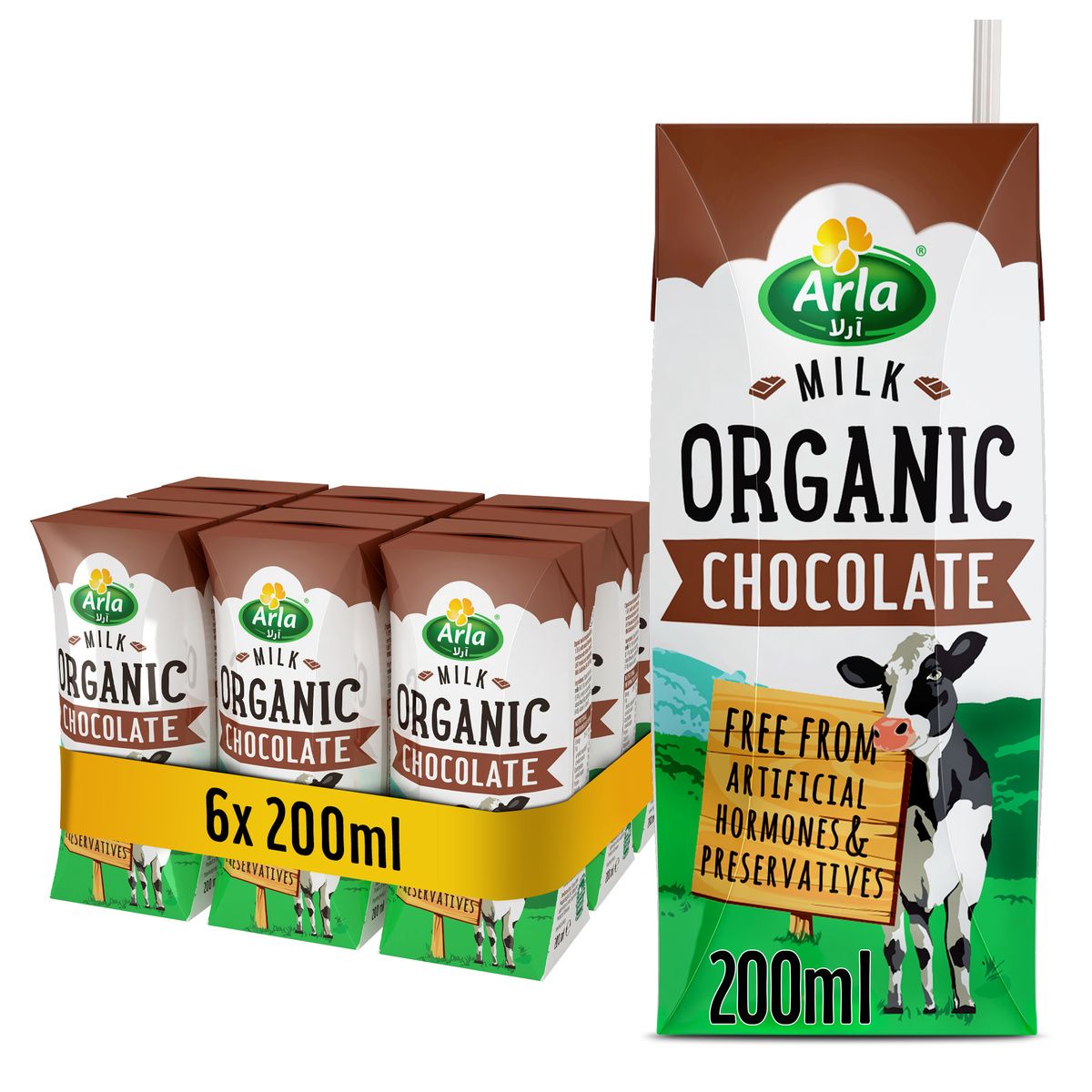 Arla Organic Chocolate Milk, 6x200ml