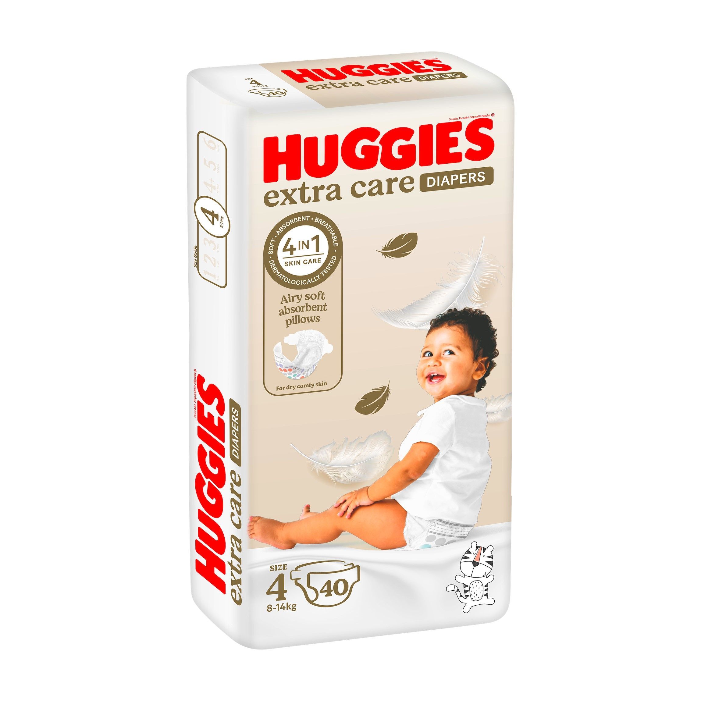 Huggies Extra Care Diapers Size 4 From 8-14kg, 40 Pieces
