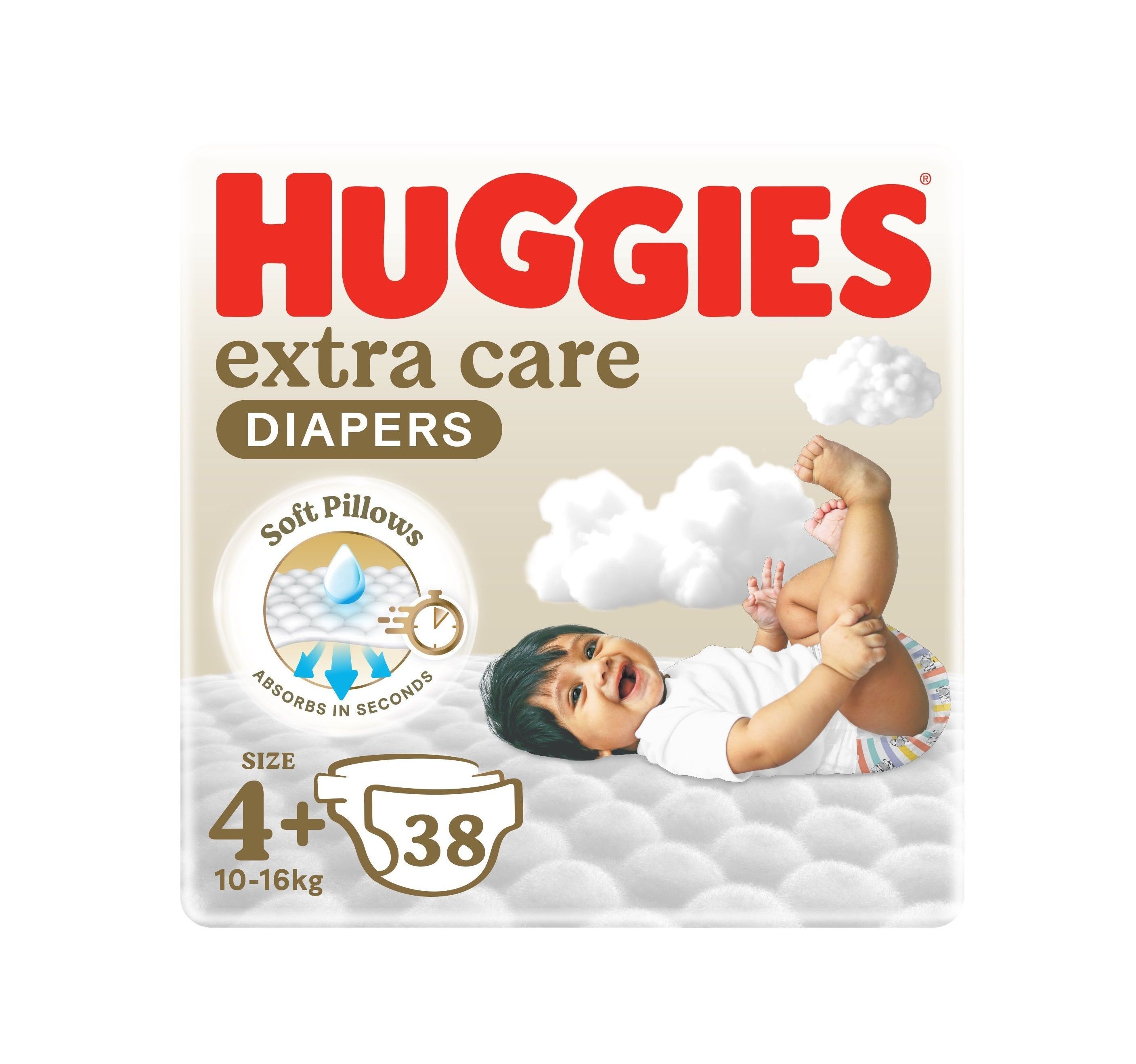 Huggies Extra Care Diapers, Size 4+, 38 Diapers