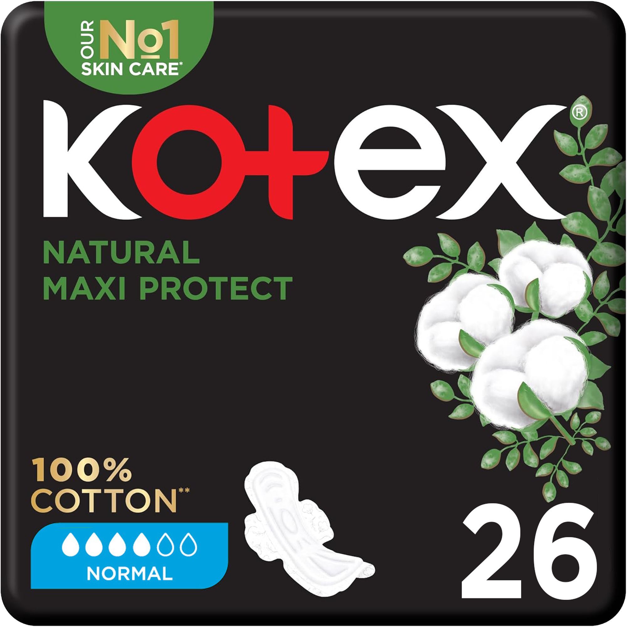Kotex Maxi Natural Kotex Natural Maxi Protect Thick Pads with Wings, 26 Sanitary Pads