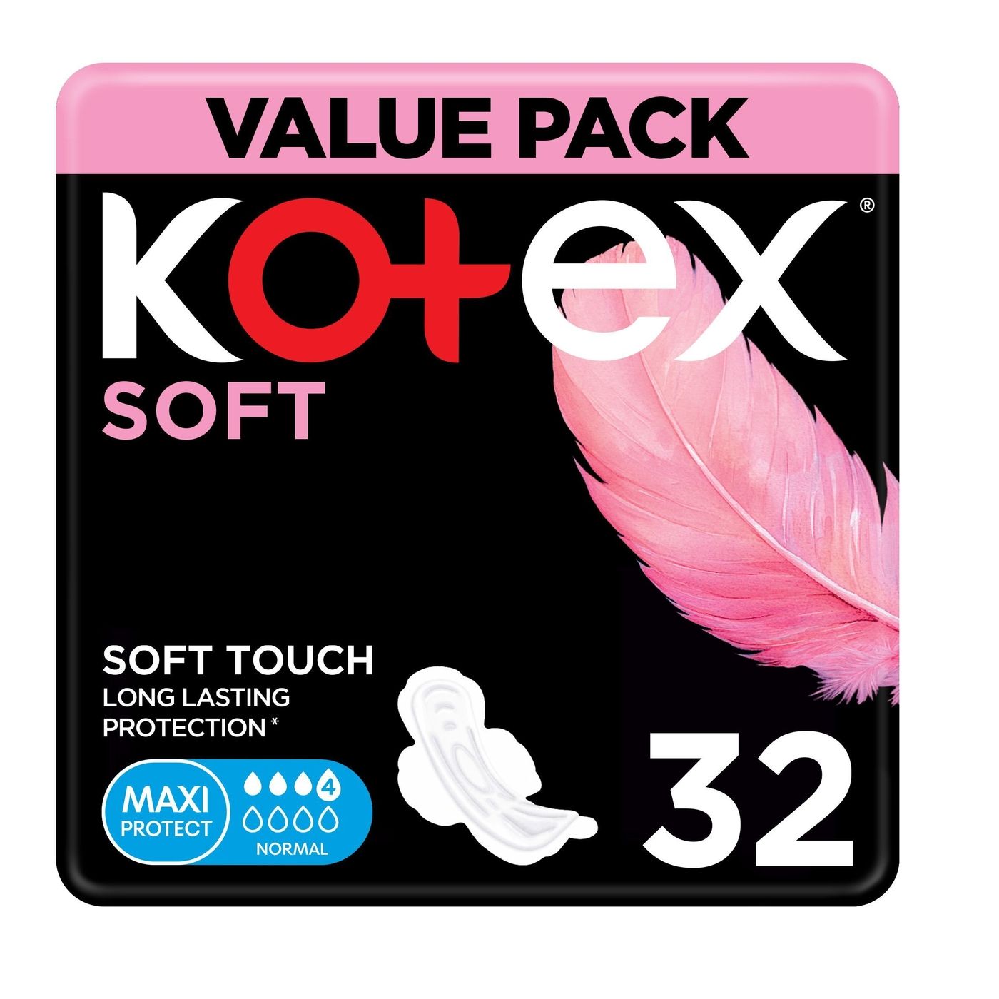 Kotex Soft Normal Maxi Protect Sanitary Pads Value Pack, 32 Pieces