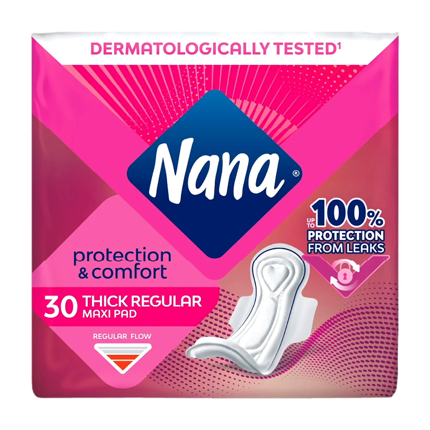 Nana Protection & Comfort Maxi Thick Regular Pads with Wings, 30 Pieces