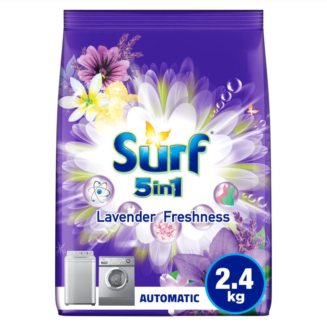 Surf 5 in 1 Lavender Freshness Powder Detergent for Automatic Washing Machine, 2.4kg