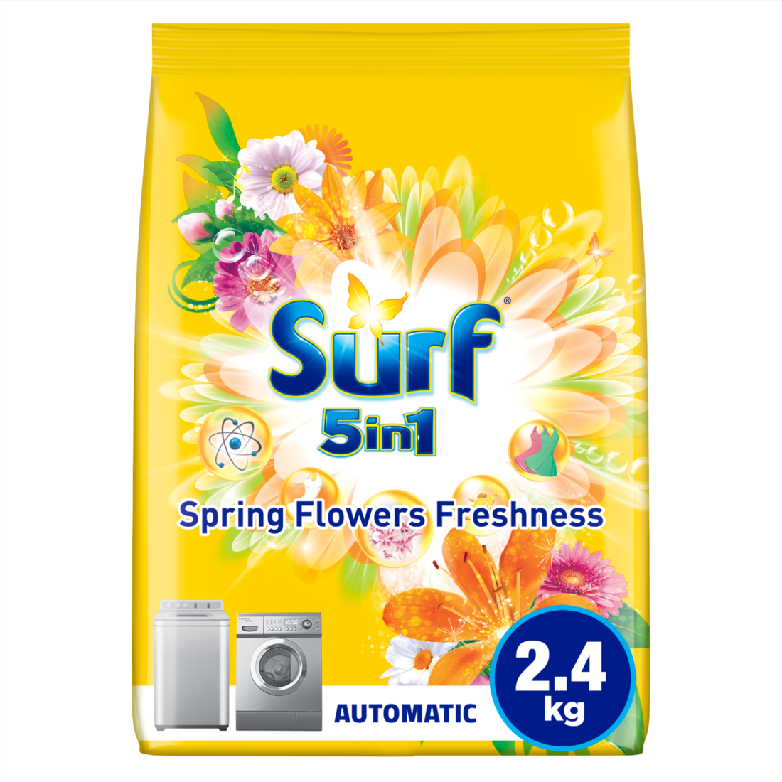 Surf 5 In 1 Spring Flowers Freshness Powder Detergent for Automatic Washing Machine, 2.4kg