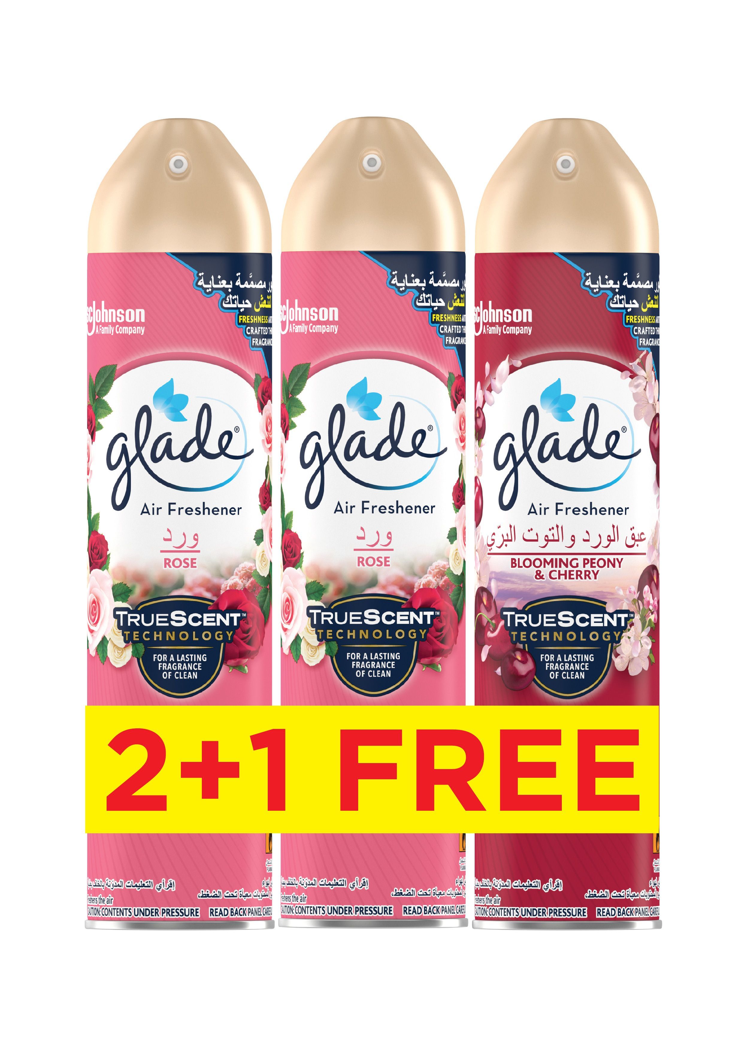 Glade Blooming Peony & Cherry Scent Air Freshener Spray, 300ml + Rose Scent Air freshener Spray, 2x300ml